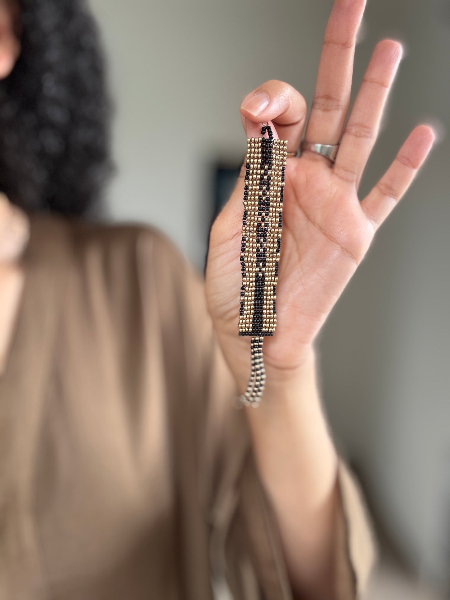 Black and Gold  Beaded Earrings (1)