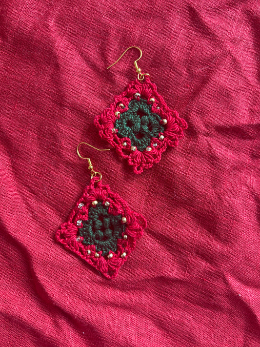 Bead + Crochet Christmas Earrings